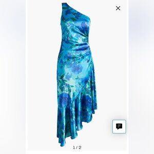 Eliza J Floral One Shoulder Ruffle Cocktail Dress size 14 NWT